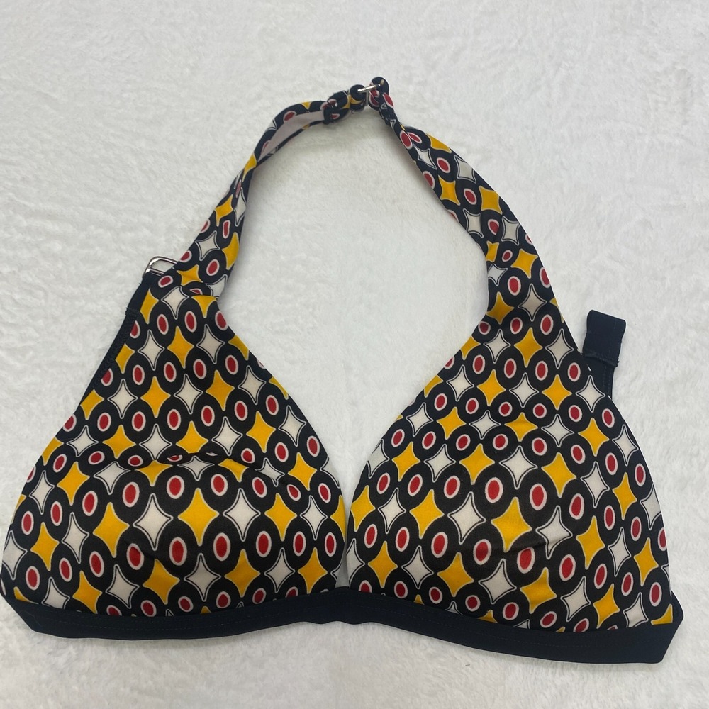 Victoria's Secret Halter Bikini Top 34A Yellow Black Red Geometric Swimwear Tied